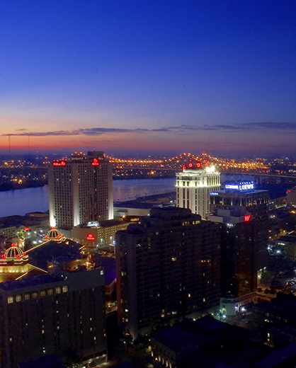 New Orleans skyline after sunset